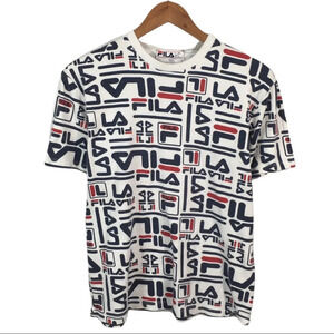 TS347 VTG FILA Italia Spell Out Logo Sport Shirt S